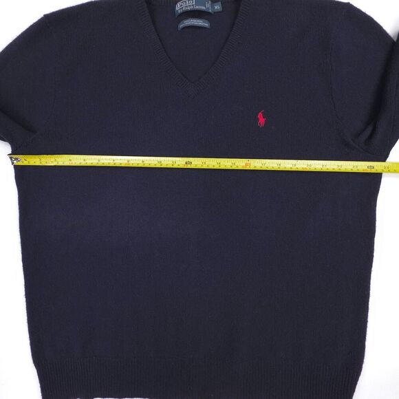 POLO Ralph Lauren Lambswool V-Neck Sweater Navy Old Money Quiet Luxury Preppy XL - Picture 4 of 6